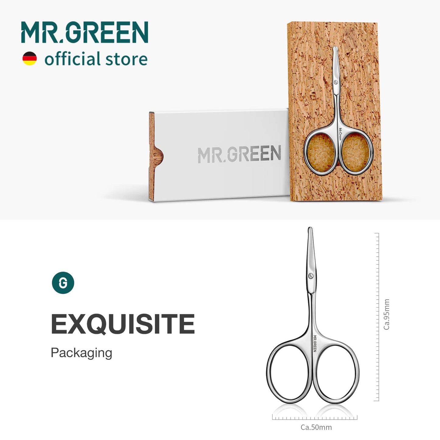 MR.GREEN Facial Hair Scissors Rounded Nose Hair Scissors Stainless Steel Mustache Beard Eyebrows Eyelashes Trimming Clippers (Mr-2002)