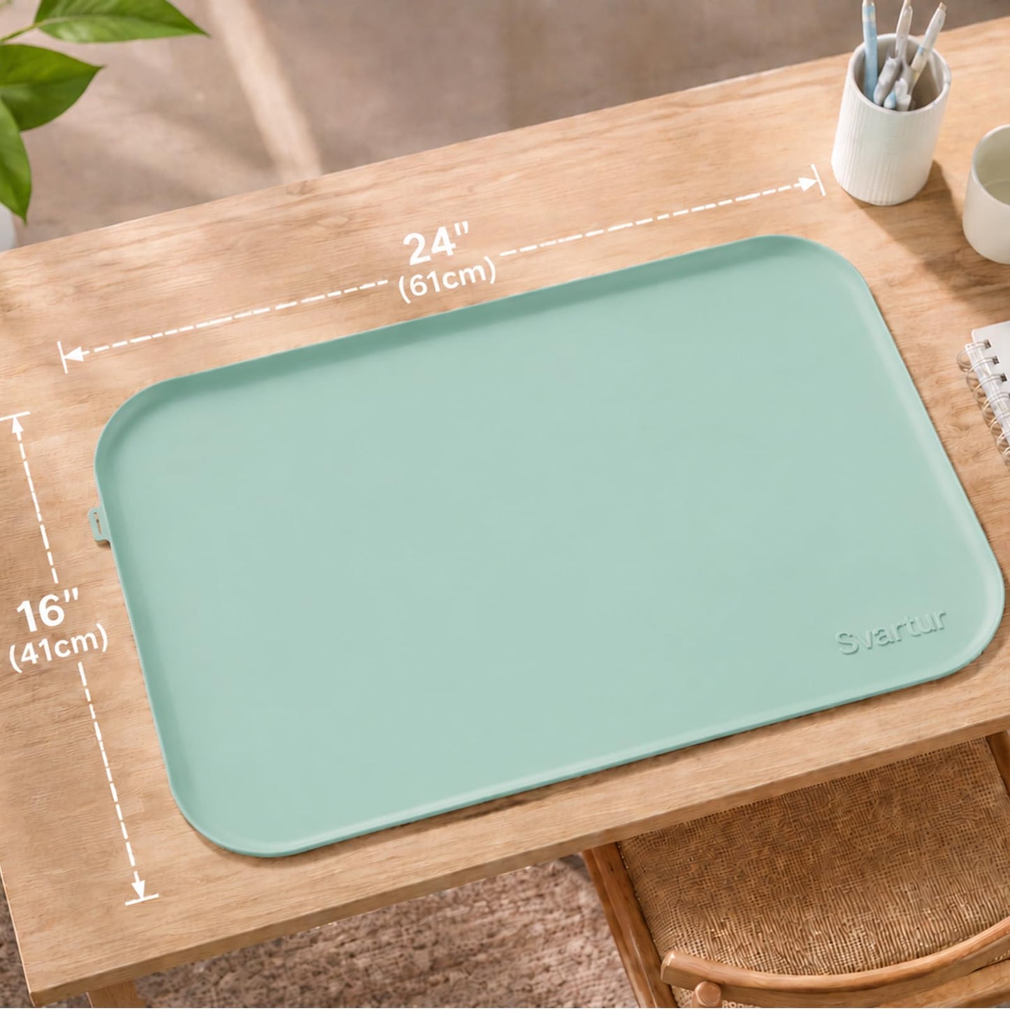 Silicone Craft Mat 24" x 16" with Raised Edge, Roll-Up Design with Storage Strap, Multi-Purpose Desk & Table Protector Silicone Art Mat for Crafts, Painting & DIY, Light Green