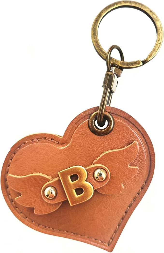 Initial Letter Leather Alphabet Keychain Holder Case Compatible with AirTag,Cute Protective Air Tag Cover with Bronze Keyring,Anti-Scratch Finder GPS Tracker Case for Pets Keys Wallet Luggage(B)
