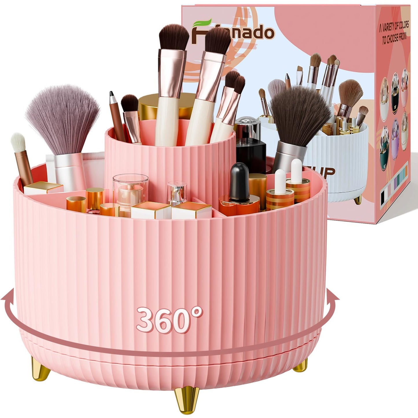 fanado 360° Rotate Makeup Brush Holder Organizer, Makeup Organizers Countertop, Makeup organization and Skincare Storage for Vanity, Desktop, Bathroom (Pink)