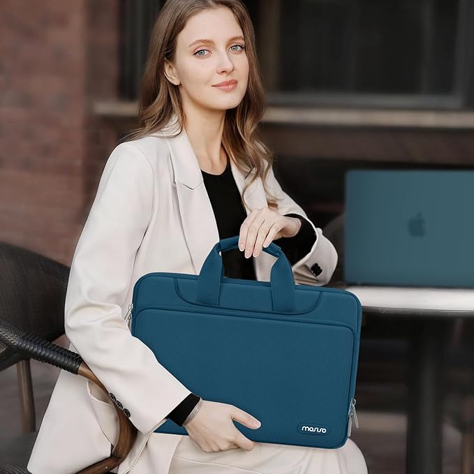 MOSISO 360 Protective Laptop Shoulder Bag Compatible with MacBook Air 13 inch M4 M3 M2 M1 2025-2018/Pro M2 M1 2025-2016,Matching Color Sleeve with Belt,Teal Green