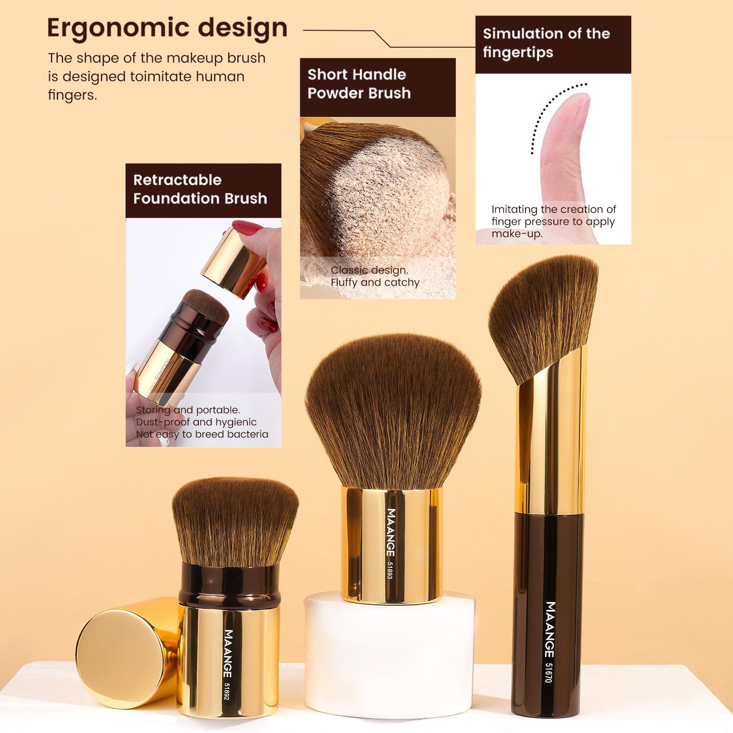 MAANGE 20 Pcs Makeup Brushes with Gift Box, Double-End Multi-functional Makeup Brushes for Blending Liquid Powder Concealer Cream Blush Buffe,Coffee Gold
