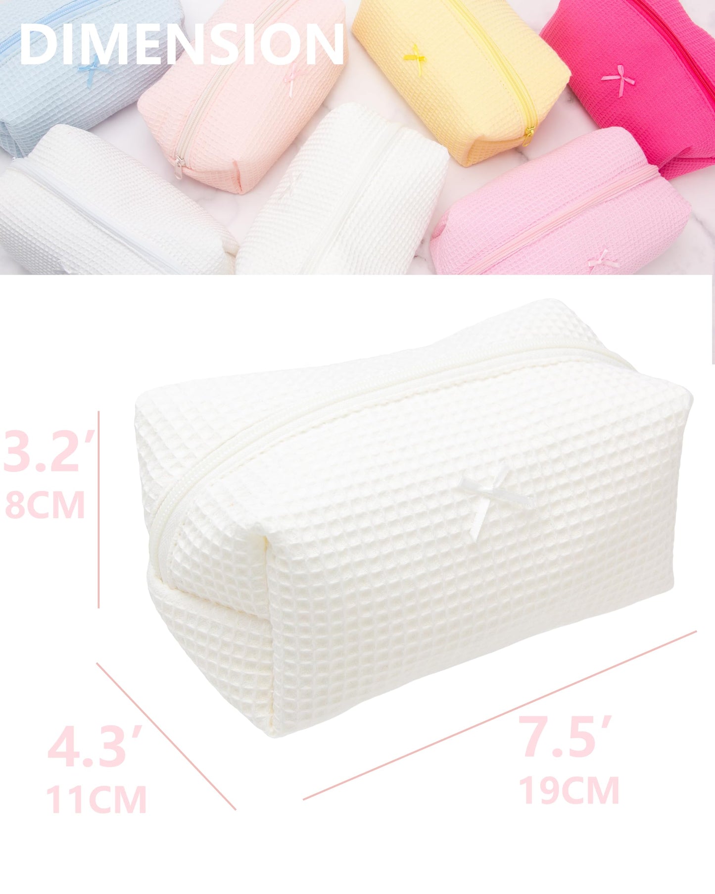 PAZIMIIK 6PCS Cozy Makeup Bag Travel Cosmetic Bag for Women Soft Toiletry Bag Aesthetic Makeup Organizer Portable Large Zipper Pouch for Skincare Beauty Accessories Brushes Waffle Check Cream White