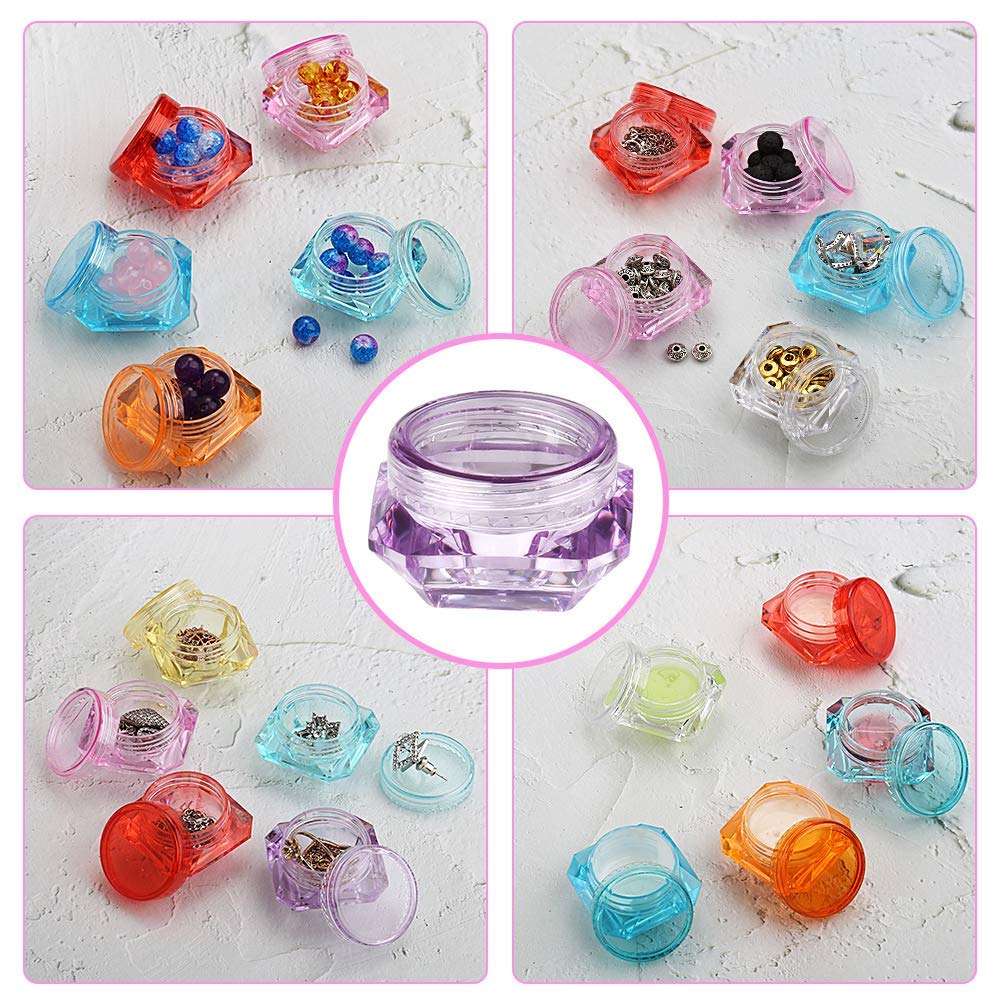 Healthcom 50 Pcs 5 Gram/5 ML Cosmetic Sample Empty Container Plastic Clear Cosmetic Pot Jars with Lids Diamond-shape Makeup Jars Bottles for Eye Shadow Nails Powder Jewelry,Mix-Color