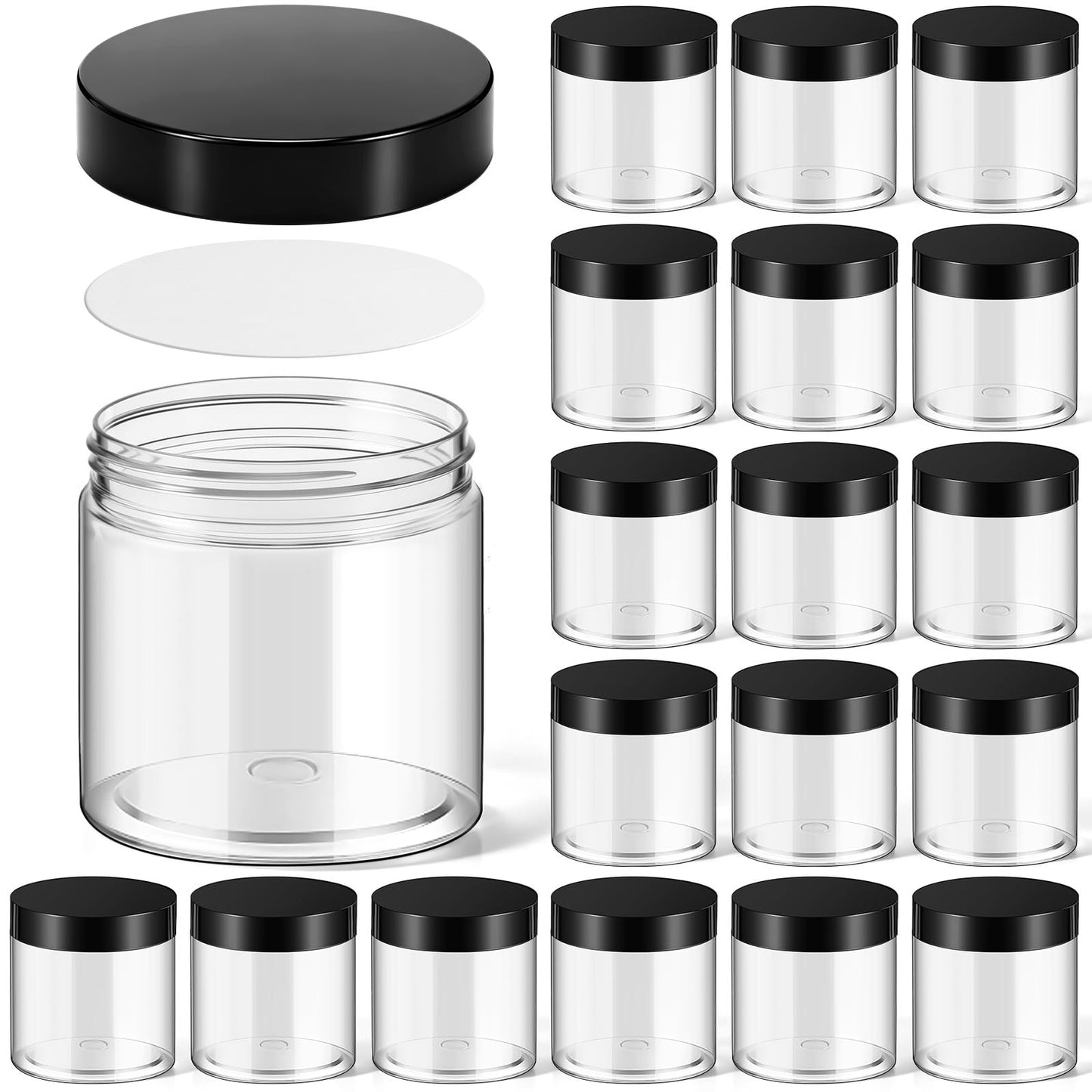 Patelai 20 Pack 4oz Clear Plastic Jars with Black Lids, Refillable Round Transparent Containers for Cosmetics, Lotion, Cream, Slime, Beauty & Home Storage, 60 * 66mm
