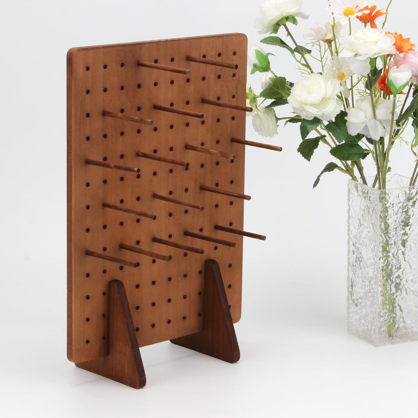 Rectangle Pegboard Display Stand with 25 Pcs Dowel Rods, Pegboard Accessories Rack, Keychain Jewelry Display Stand for Vendors, Pegboard Stand for Jewelry, Craft Shows, Necklace Pin, Earrings (Brown)