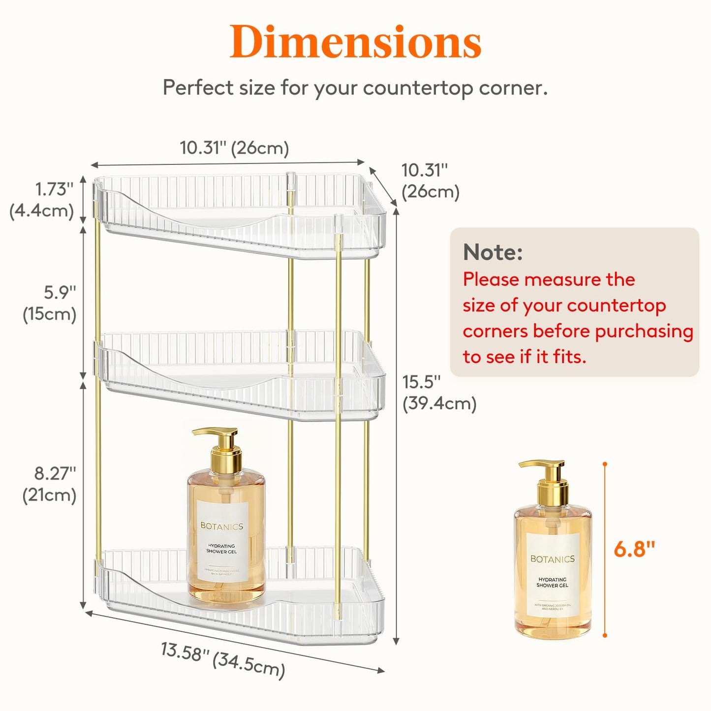 Lifewit 3-Tier Corner Bathroom Counter Organizer, Plastic Makeup Skincare Organizers Storage Countertop, Large Sink Cosmetic Perfume Shelf for Bedroom, Dresser, Kitchen, Vanity, Clear, 39 cm/15inch(H)