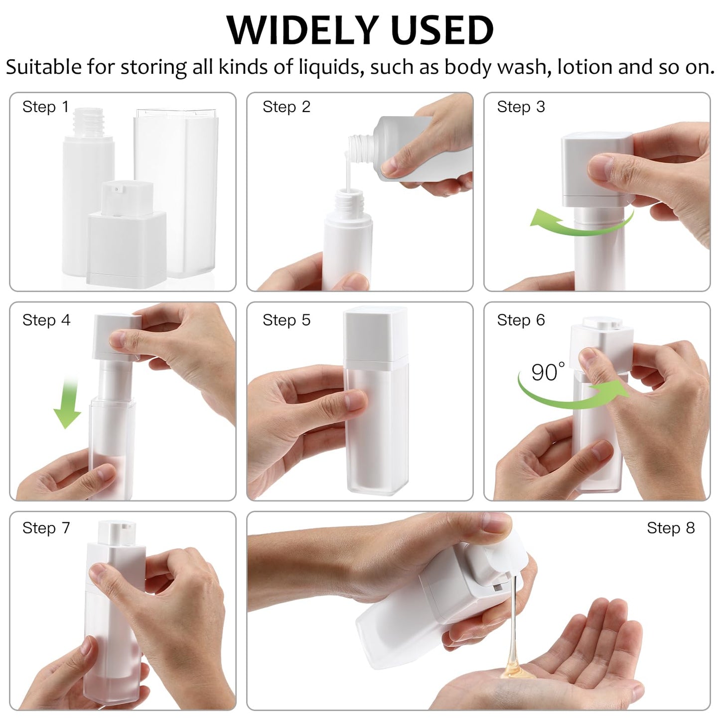 3Pcs Empty Airless Pump Bottles, Travel Airless Pump Containers, Empty Refillable Airless Pump, Foundation Travel Pump Bottle for Toner, Gel, Hair Oil, Lotion, Shampoo and Face Cream (30ML)
