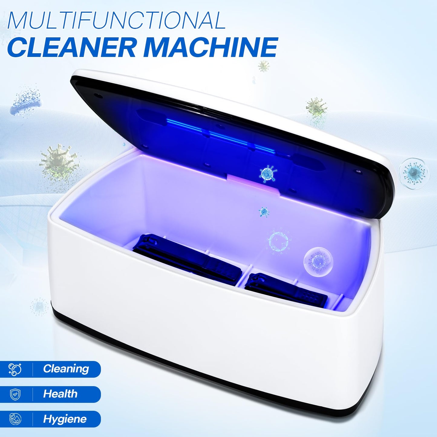 Nail Tools Cleaner, Double Tube Blue Light Cleaning Function, USB Plug-In, 1l Large Capacity For Nail And Beauty Salon Tools, Jewellery, Glasses, Mobile Phone (White2)