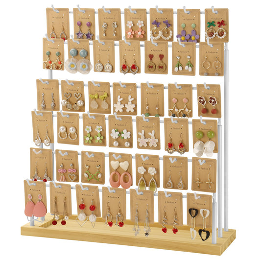 Earring Display for Vendors,6 Tiers 42 Hooks Jewelry Rack Display Holder Stand, Earring Organizer Holder for Necklaces Rings Bracelets Keychains,Jewelry Display for Selling with Earrings Cards-White