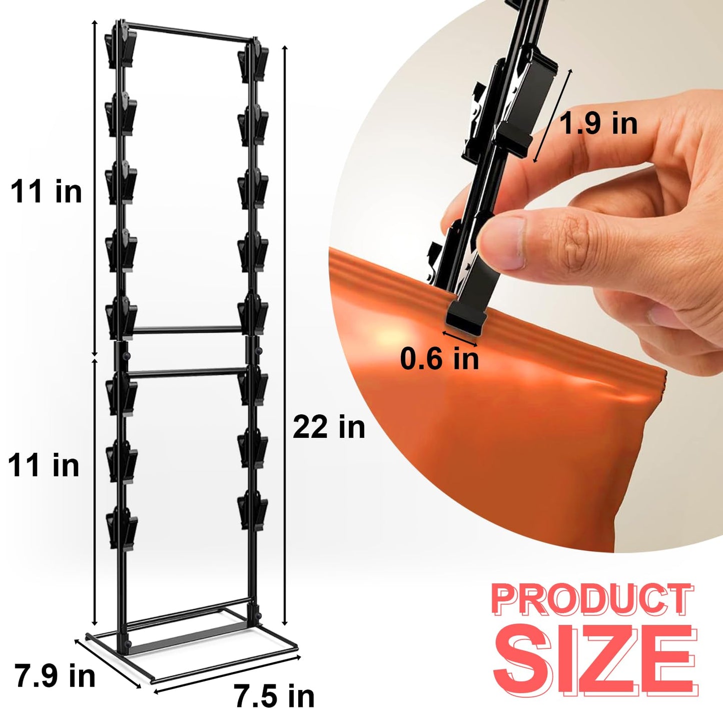 ROSROSE Chip Rack Display Stand, Potato Chip Rack Bag Holder with 28 Clips, 2 Row Chip Display Stand for Party, Black Retail Snack Display for Countertop, Store Concession Stand - 2025 Upgraded