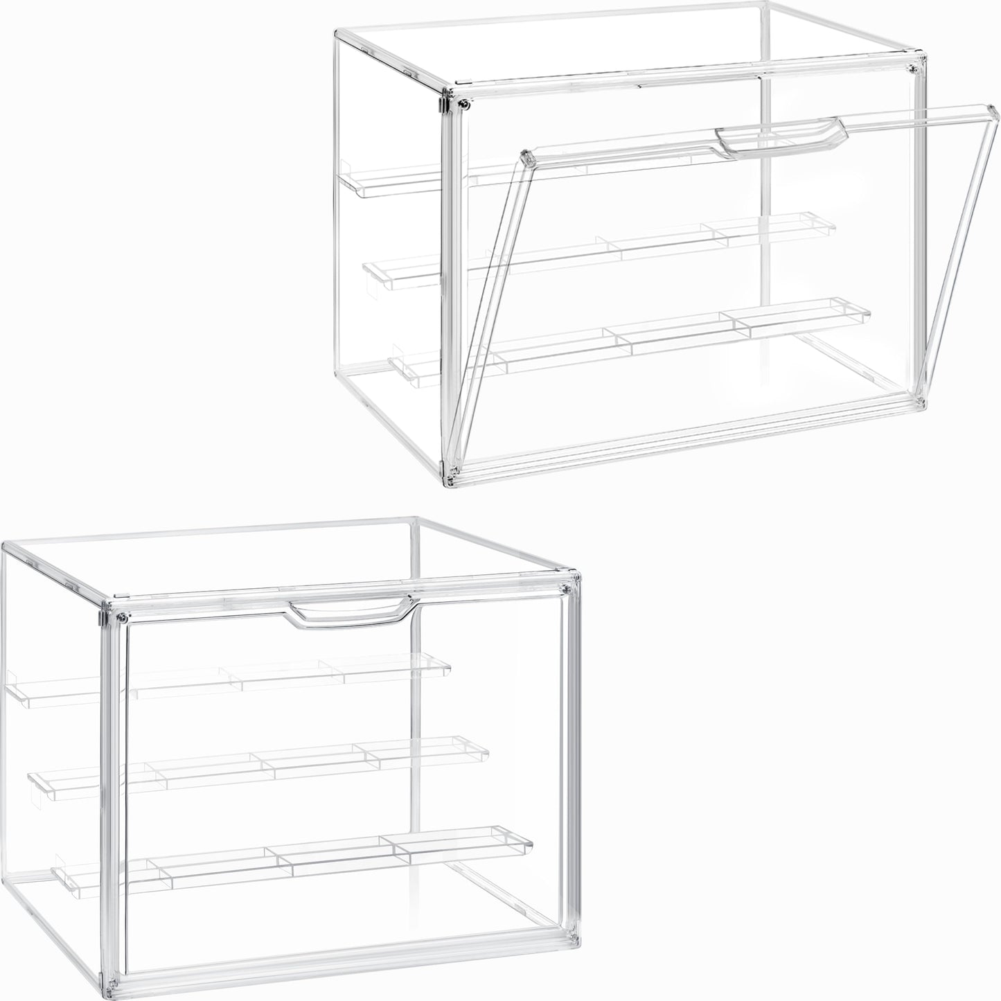 Clear Acrylic Display Case 2 Pack, Stackable 4-Tier Figure Showcase with 3 Movable Shelves, Interlocking Edges & Magnetic Door for Action Figures