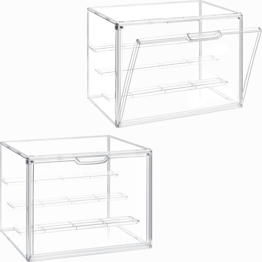 Clear Acrylic Display Case 2 Pack, Stackable 4-Tier Figure Showcase with 3 Movable Shelves, Interlocking Edges & Magnetic Door for Action Figures