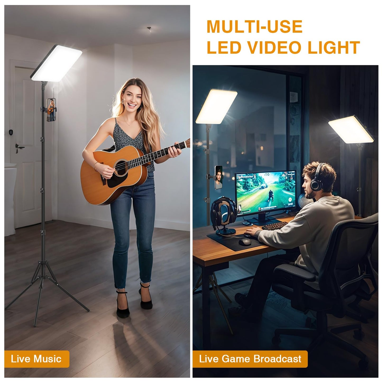 2 Pack Led Video Light Kit with Stand, Kmasic Photography Light Panel Built-in 8000mAh & LCD Display, 2200Lux 2500K-8500K Soft Studio Light for Video Recording Game Live Streaming YouTube TikTok