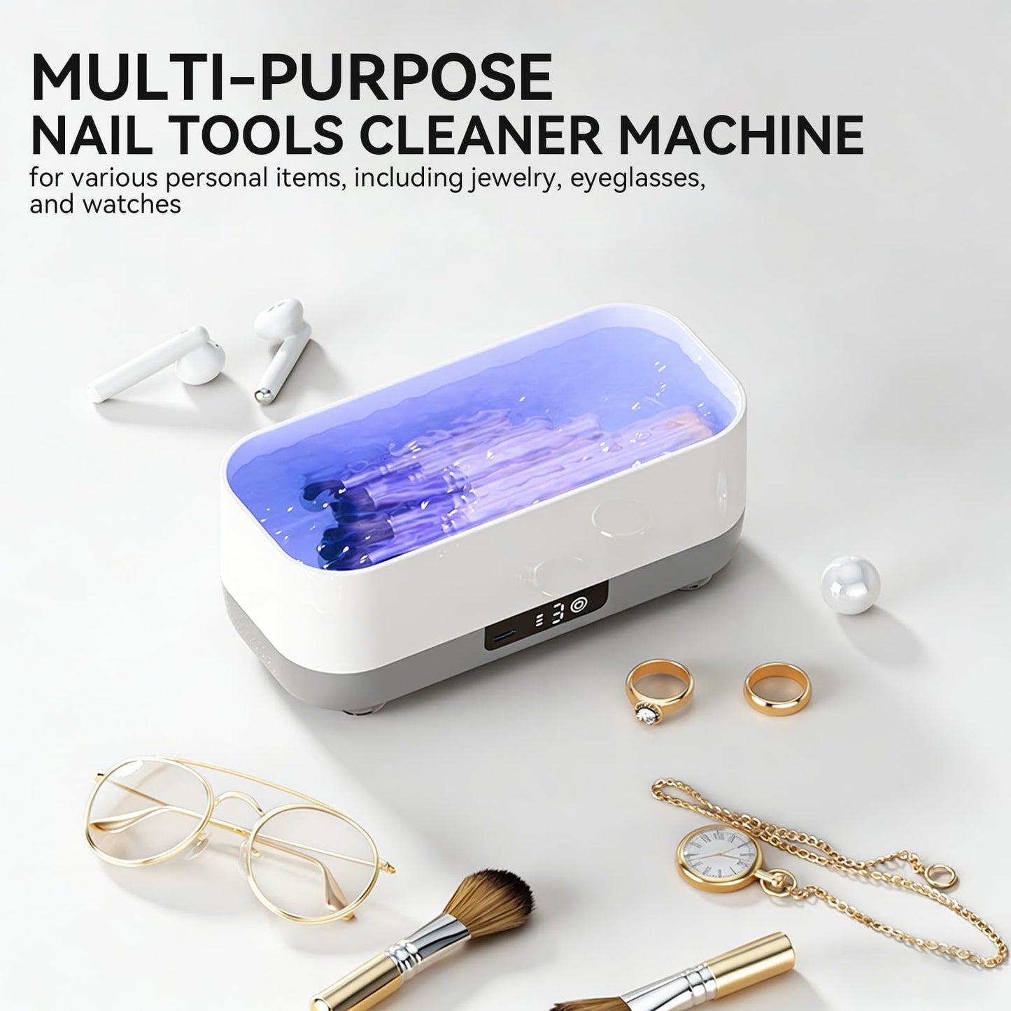 SOAEVUM 400ML Nail Tools Cleaning Machine with Brush Holder Grid, Large-Capacity 3 Timers Mode Use for Nail Drill Bits, Art Brushes, Cuticle Tools, Nail Clipper, for Nail Art Enthusiast at Home