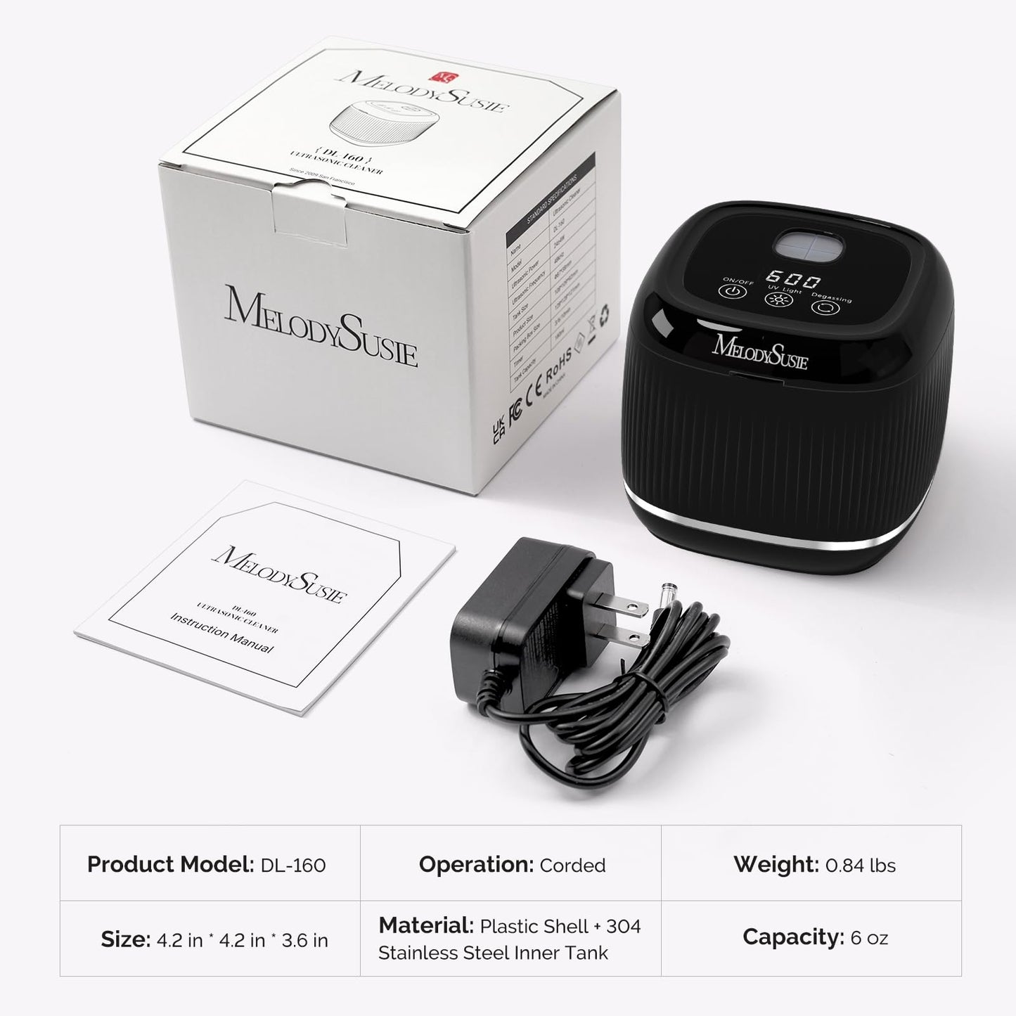 MelodySusie 2 in 1 Nail Tool Cleaning Machine, 3 Timers Mode for Nail Drill Bits, Nail Art Brush, Nail Clipper, Jewelry Cleaning, Salon & Home Use,Black,DL-160