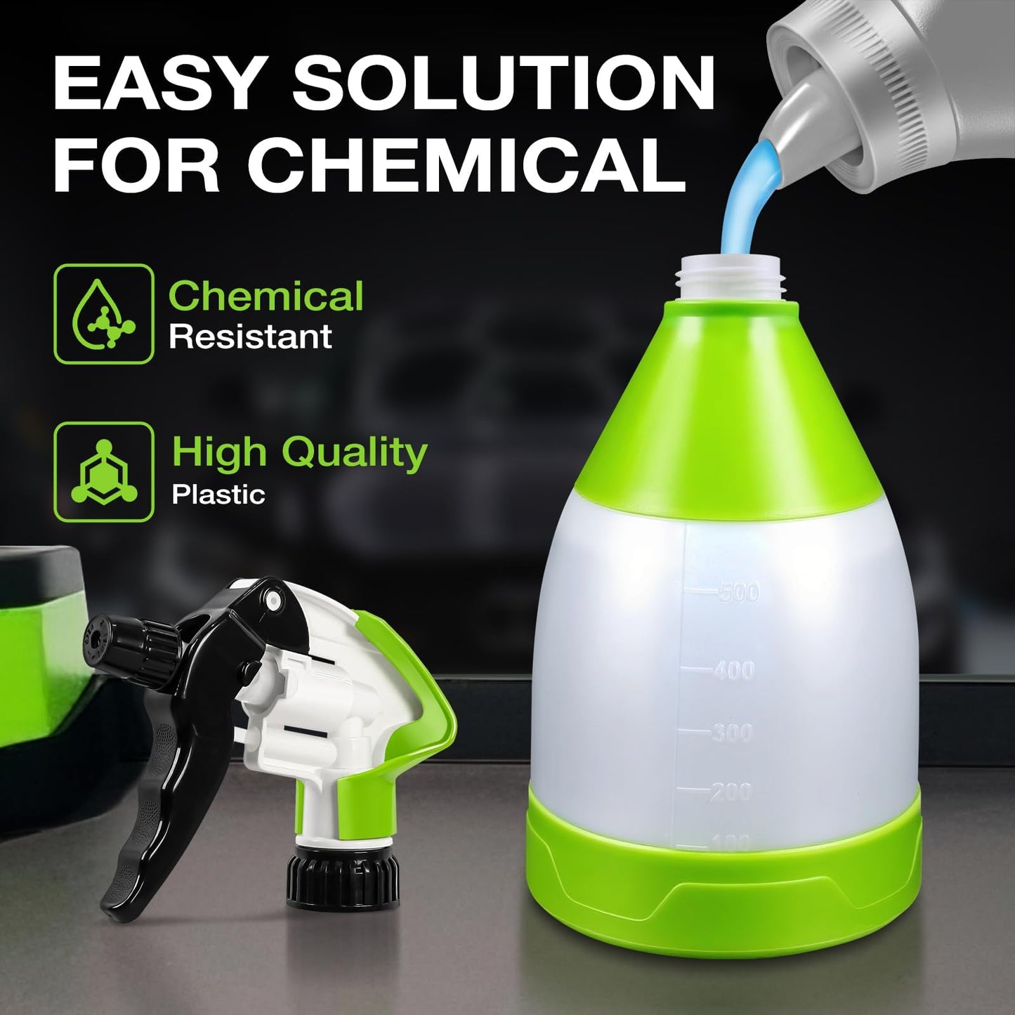 ALL4DETAIL Heavy Duty Spray Bottle 17 oz, Professional Double Mist Trigger Sprayer Bottle for Car Cleaning and Detailing, Acid & Chemical Resistant - Adjustable Nozzle