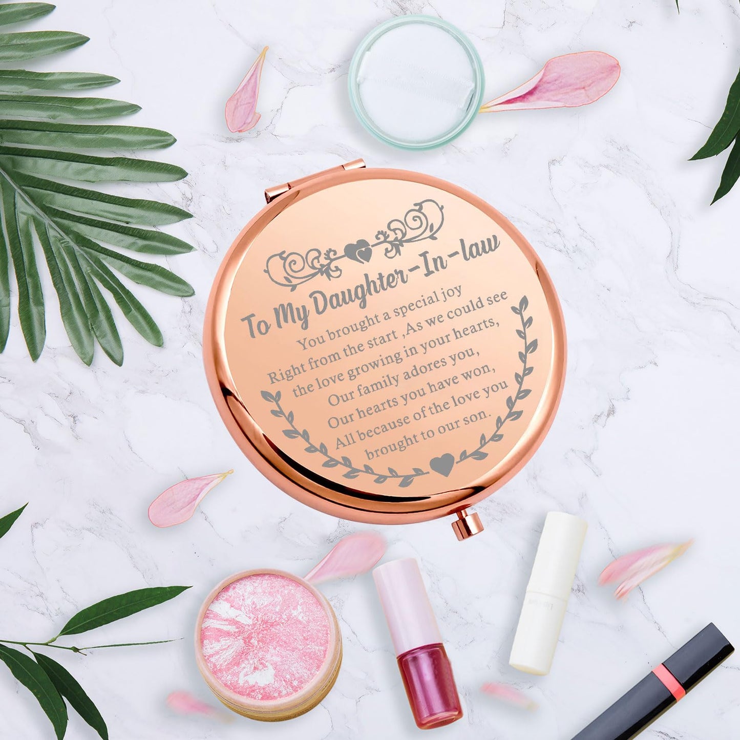 MYOSPARK Daughter in Law Gifts to My Daughter-in-Law Wedding Compact Makeup Mirror Bride to Be Gift from Mother in Law (Daughter-in-Law Mirror)