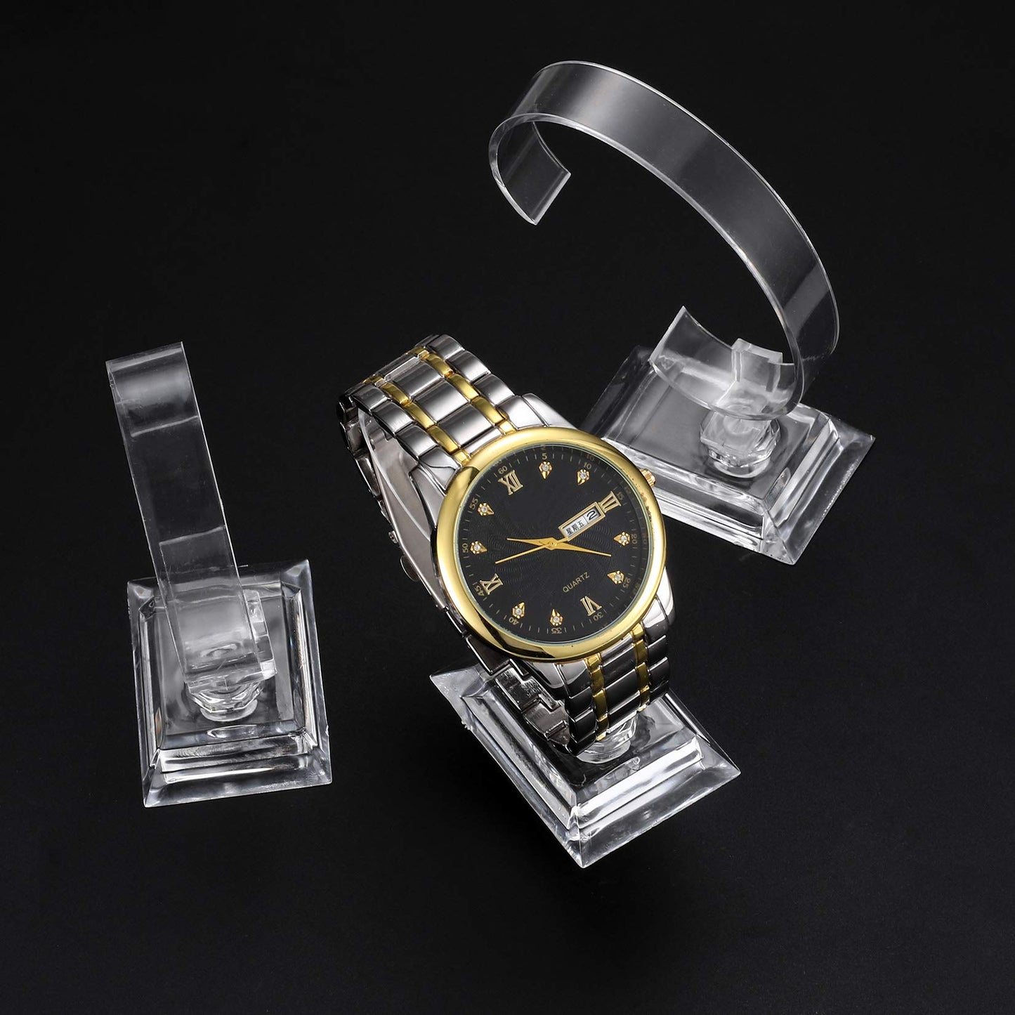HexinYigjly 30 Pcs Watch Display Stand Holder, 4 inch/3.5 inch Clear Plastic Watch Display Stand Rack, Round Transparent Bracelet Stand Holder