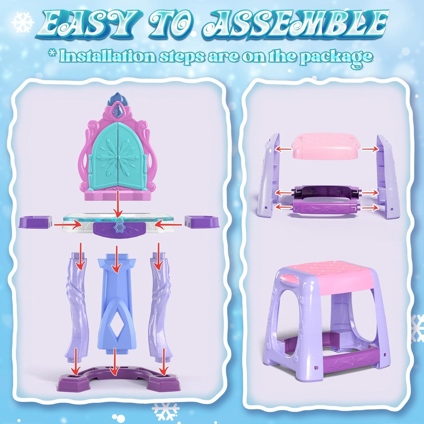 Lehoo Castle Kids Vanity Table and Chair Set, Girls Makeup Table with Mirror Stool Lights Music, Toddler Pretend Play Vanity Set for Princess Dress Up, Girl Toys Gifts for Age 3 4 5 Years Old