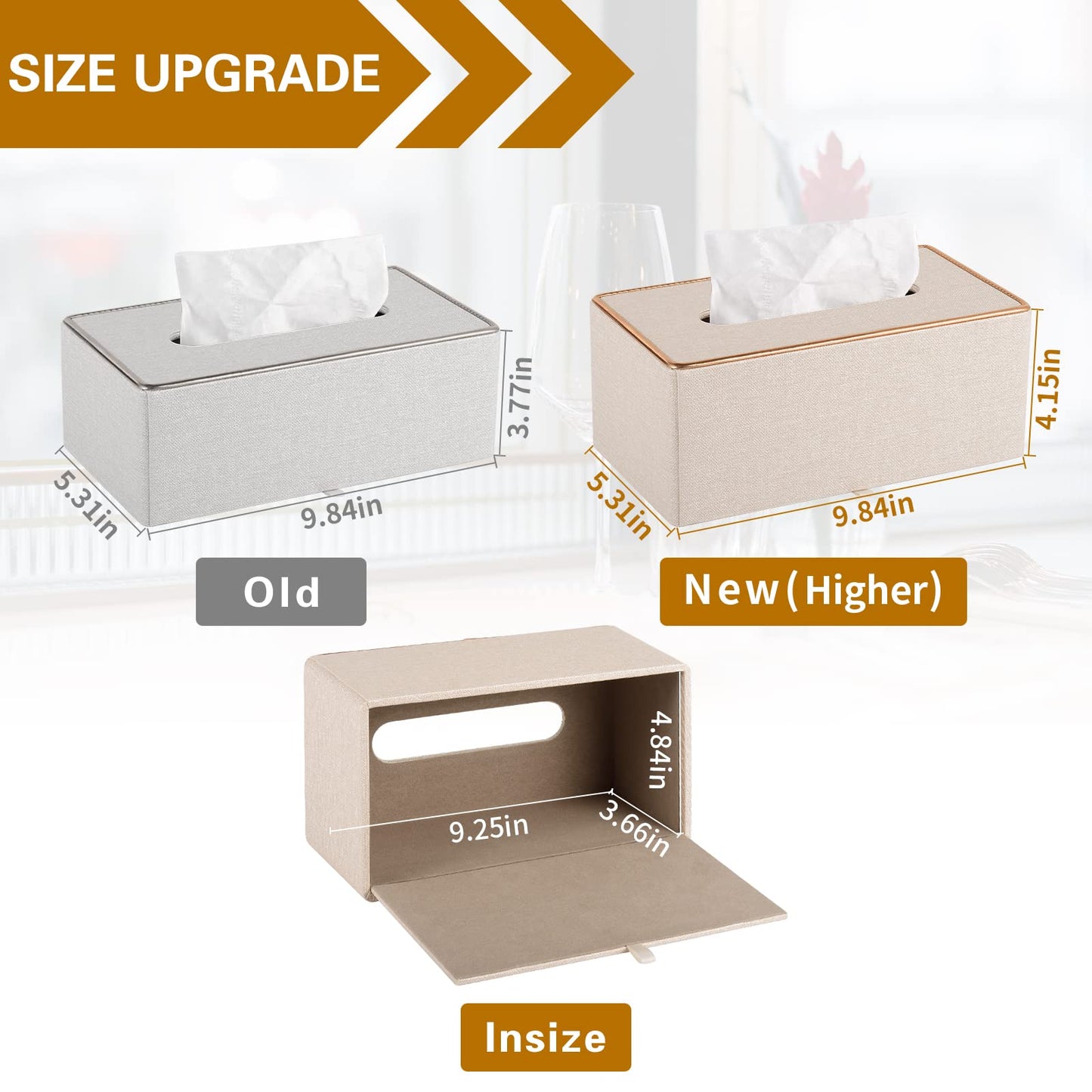 XNONE Tissue Box Cover Rectangle Tissue Box Holder PU Leather Facial Organizer with Magnetic Bottom,Decorative Napkin Caddy for Vanity Dresser Night Stand Table Countertop Home Office Car,Beige