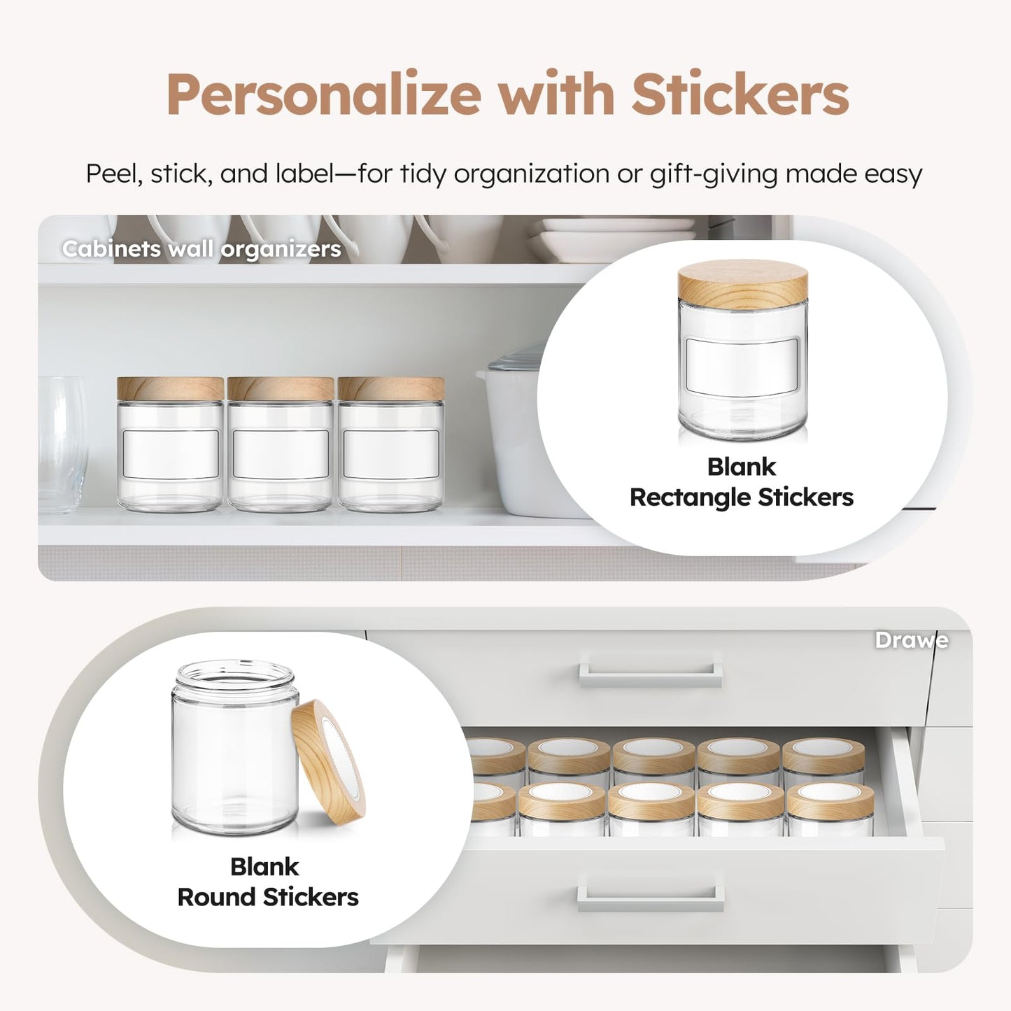 8 oz Glass Jars with Lids, 12 Pack Small Glass Jars with Plastic Woodgrain Lids, Lotion Container Empty Cosmetic Travel Containers for Sample, Cream, Lotion, Honey, Powder