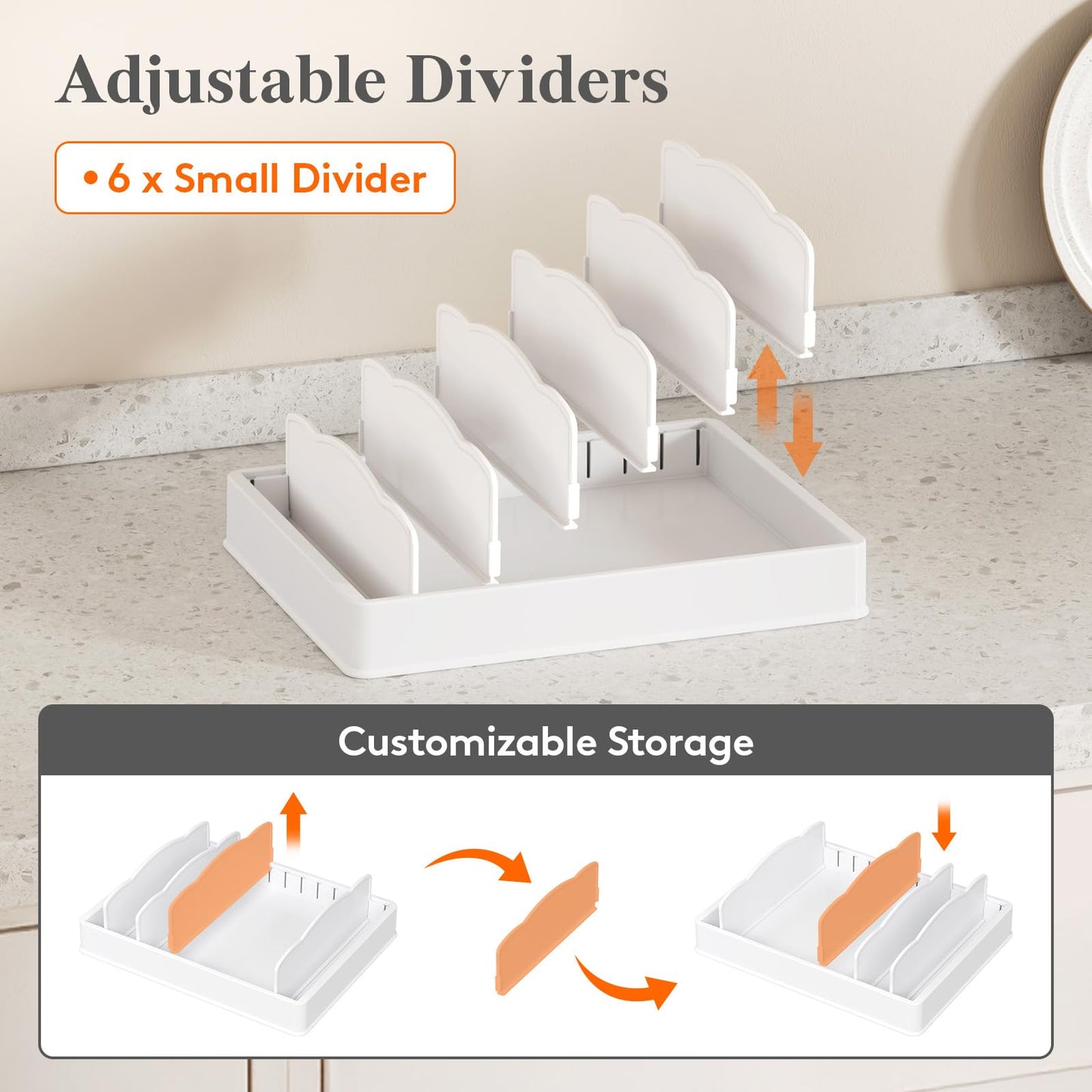 Lifewit Kitchen Cabinet Organizer for Food Contanier Lid, Lid Holder with 6 Adjustable Dividers & 7 Sections for Pantry Organizers and Storage, Home Drawer Organization, Large, 13" x 10"