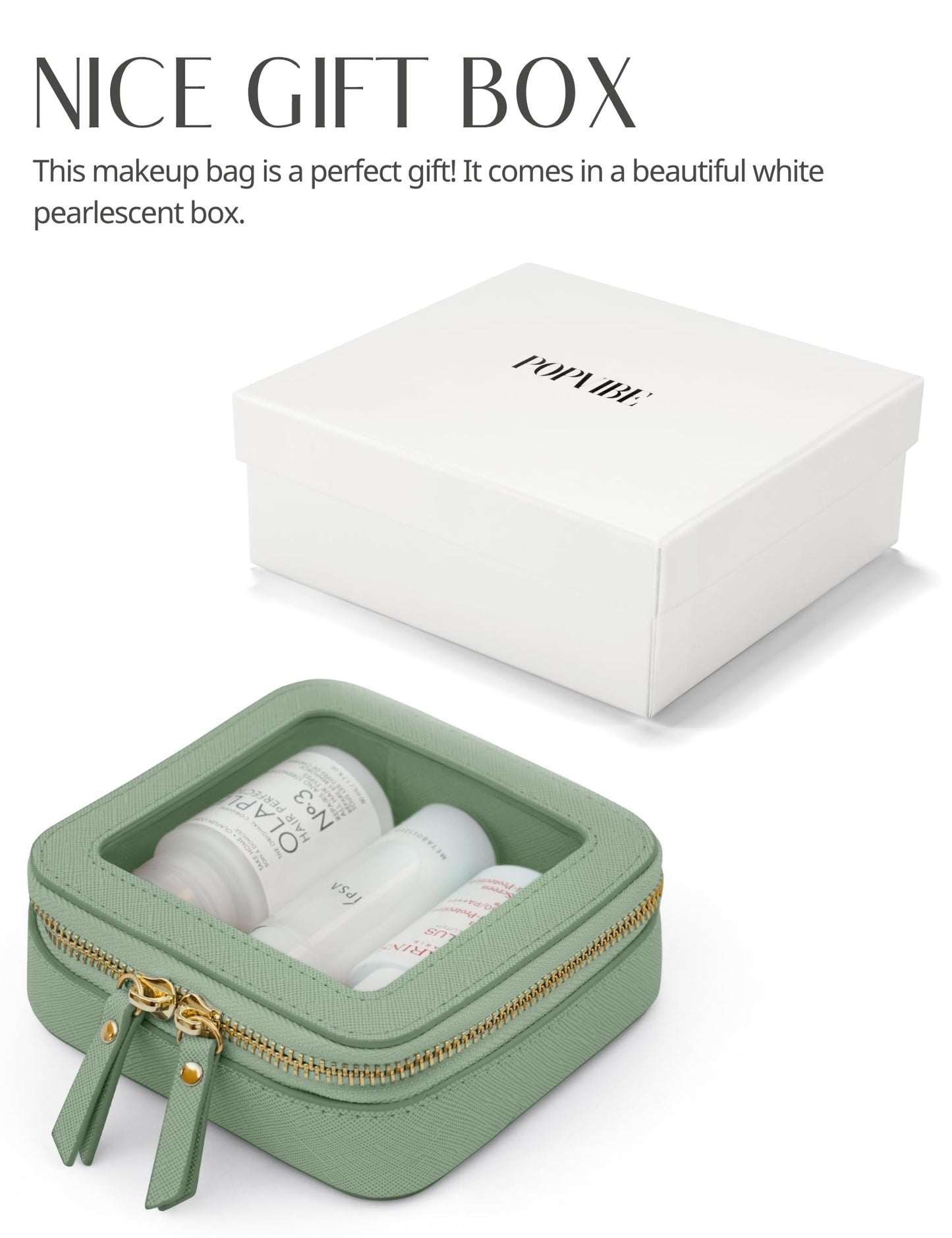 Popvibe Small Clear Makeup Bag Mini Travel Cosmetic Case Transparent Toiletry Bag with Zipper, Portable Make Up Organizer Traveling Compact Car Bag for Essentials, Sage Green, Mini