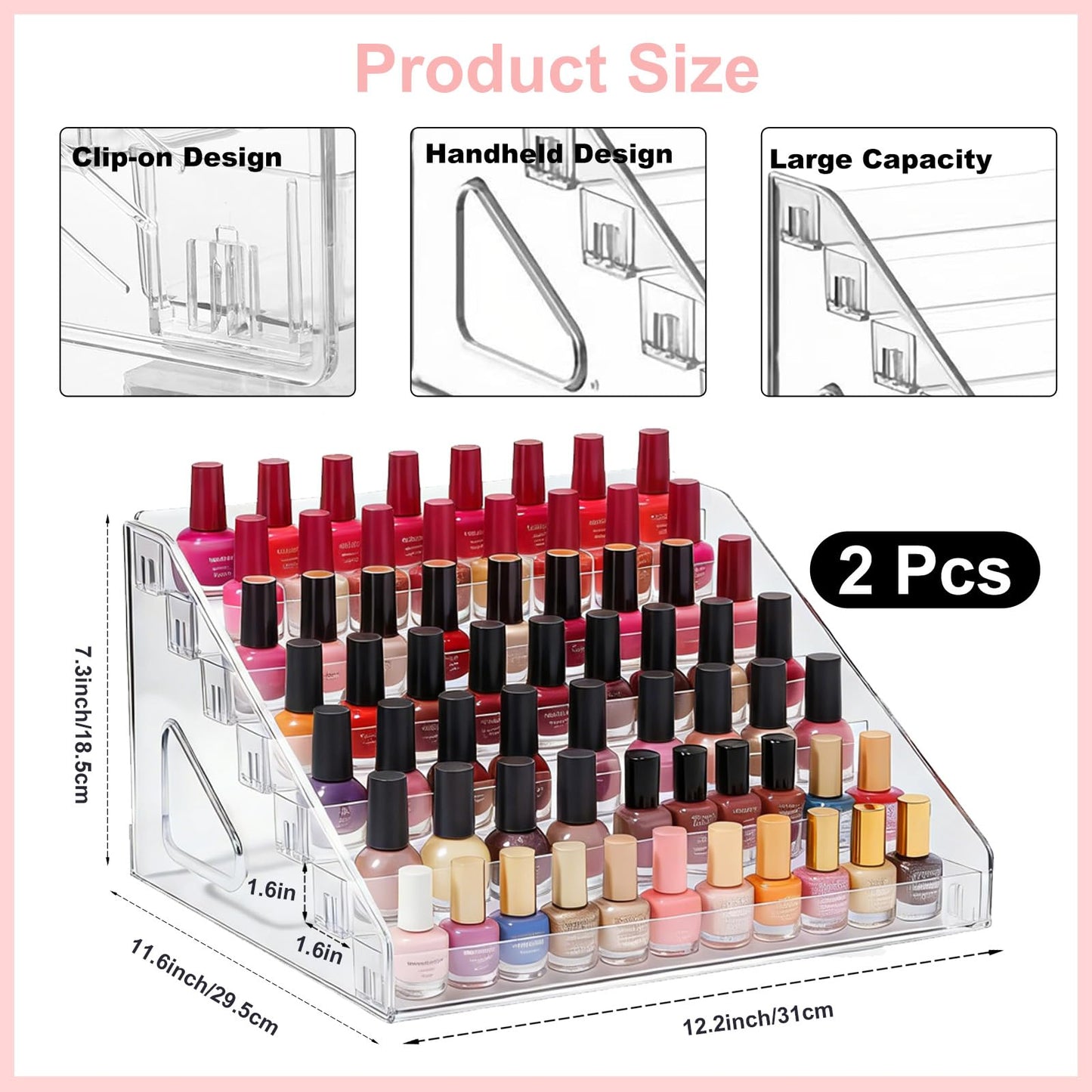 SAWEIRN 2 Pack Nail Polish Organizer Holder Rack 7 Layers Clear Acrylic Display Rack for Nail Polish Holder Stand Cosmetics Sunglasses Display Essential Oil Storage Organizer