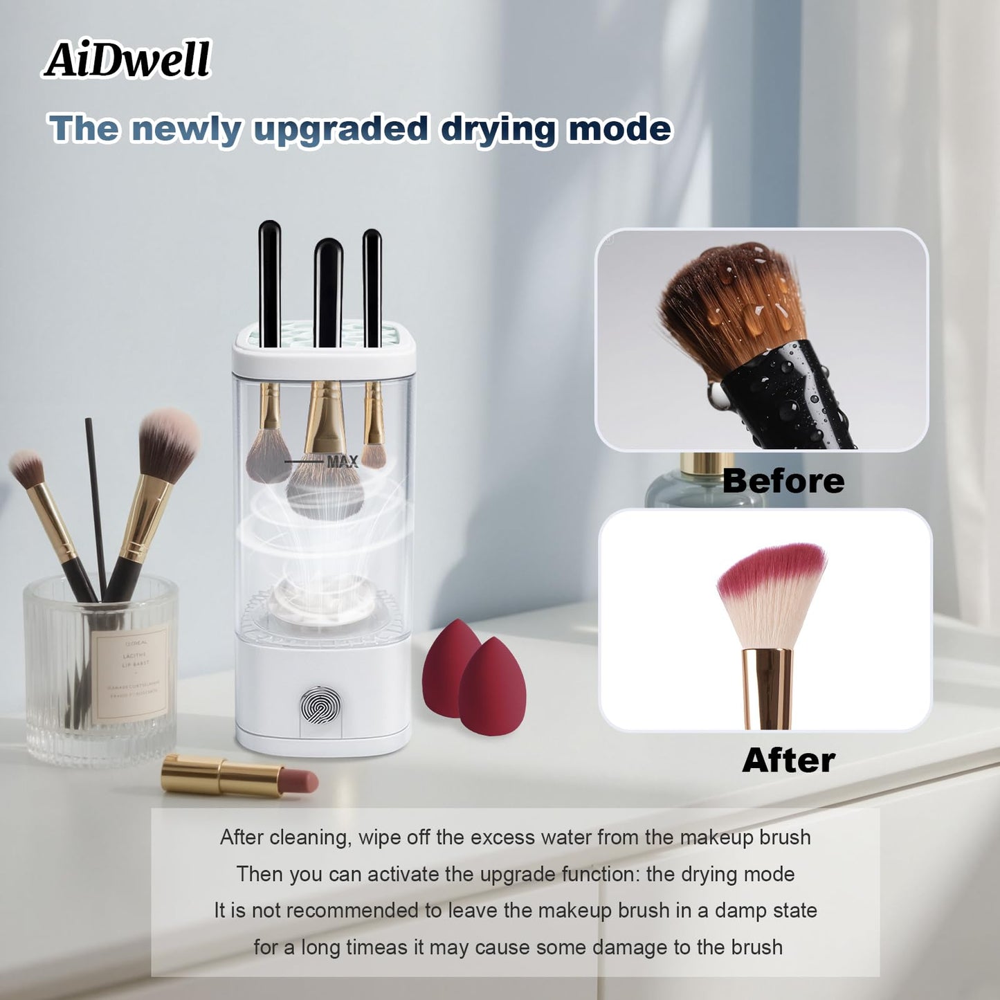 AiDwell 3 IN 1 Automatic Electric Makeup Brush Cleaner Machine With Dryer