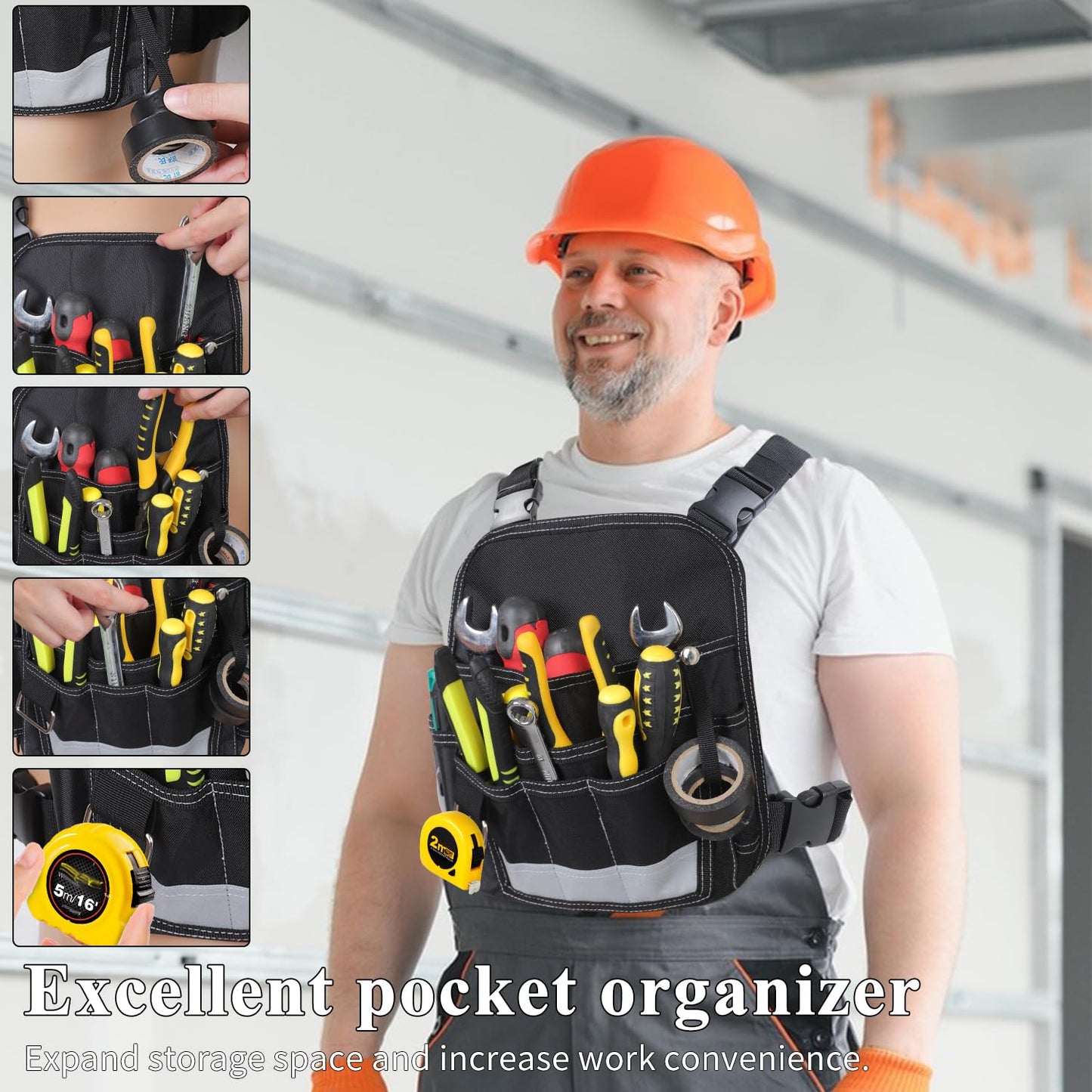 LOTCAIN Electrician Tool Pouch Heavy Duty 13 Pockets Tool Pouch Portable Bag for Men Adjustable Tool Chest Bag Organizer for Technician Maintenance Electrician Carpenter Woodworker Roofing