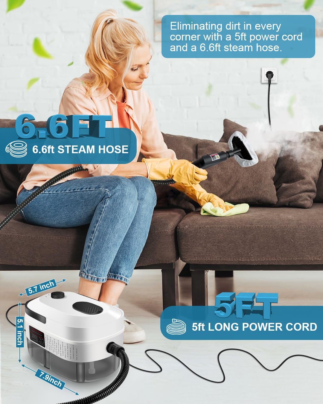 Zerpyor Handheld Steam Cleaner, 2500W Powerful 15sec Heat-up Multipurpose Steamer, 3-Level Temp, 37OZ Pressurized Deep Cleaning Steamer with 10 pcs Accessories for Window, Grease, Car, Home