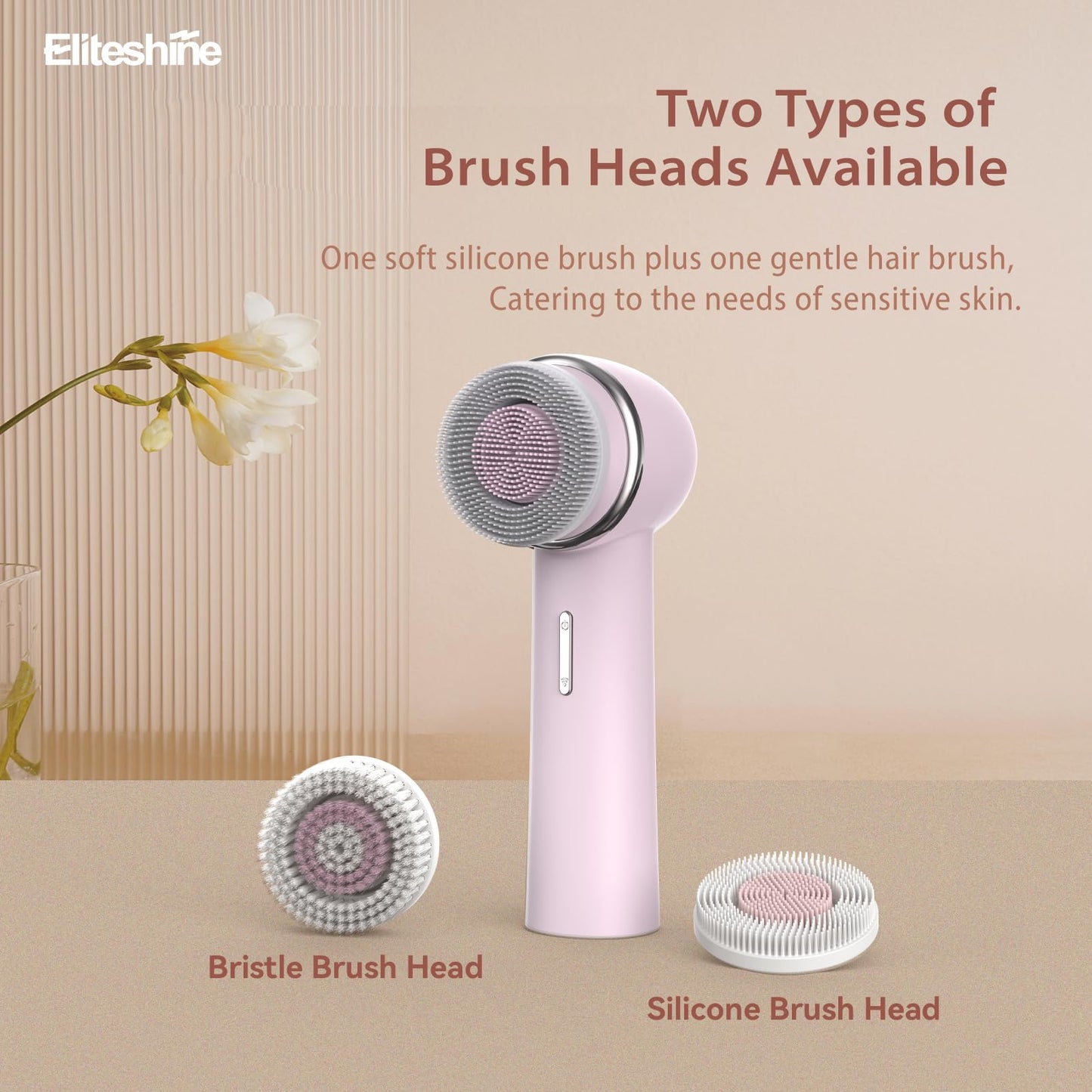Eliteshine Electric Facial Cleanser Brush Equipped with Dual-Rotating Silicone and Bristle Brushheads,Rechargeable Electric Silicone Face Scrubber Exfoliator,Facial Cleansing Brush,for Women Skincare