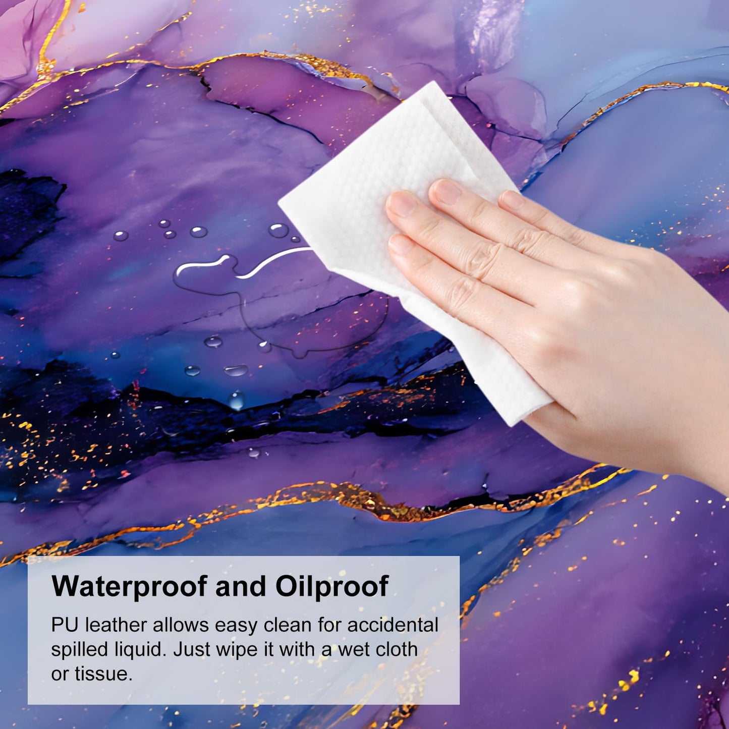 Purple Marble Ink Mouse Pad – Large Extended Desk Mat 31.5 x 11.8 in– Alcohol Ink Watercolor with Gold Vein Design, Non-Slip Base, Waterproof Surface, Aesthetic Keyboard & Mouse Pad