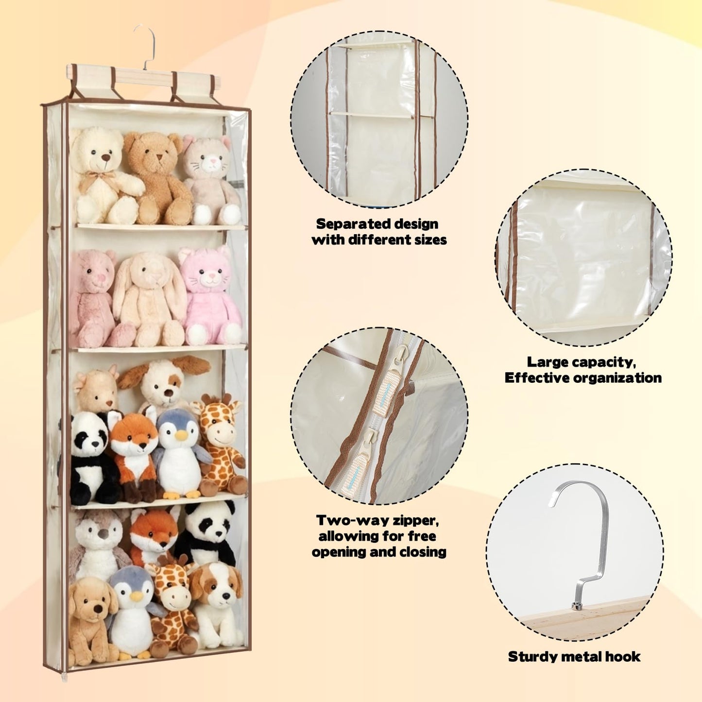 WAKCCIL Stuffed Plush Holder for Squishmallow Storage | 2 in 1 Over the Door & Rack Hanging Organizer | with Extra Space-saving Pockets | Clear Solution for Organize Display