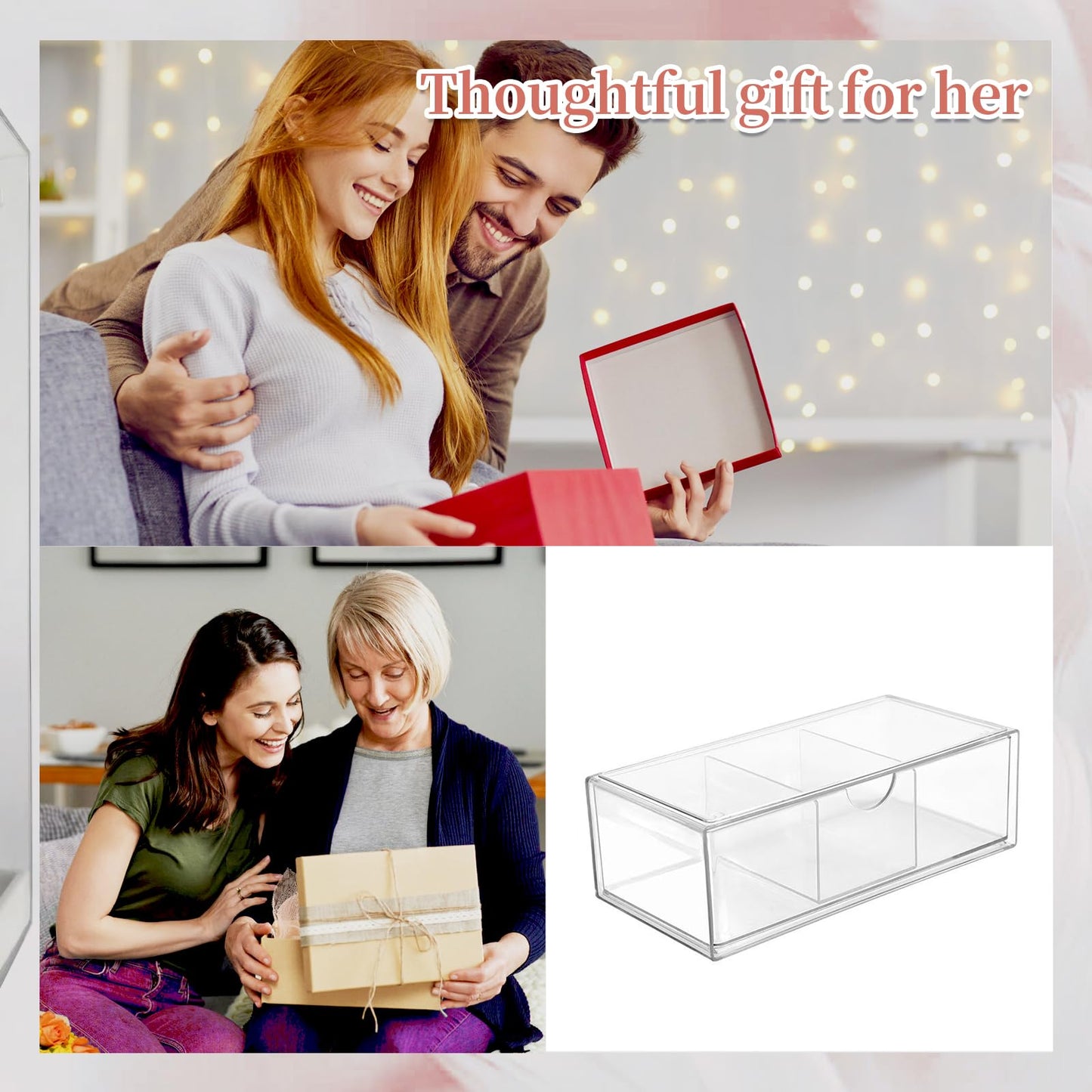 PINGANBUSU Hair Accessories Organizer for Girls, Clear Acrylic Hair Tie Organizer, or Headband, bows，Cute Small Stackable Storage Drawer Container Caddy Box for Bathroom Vanity Countertop 3PCS