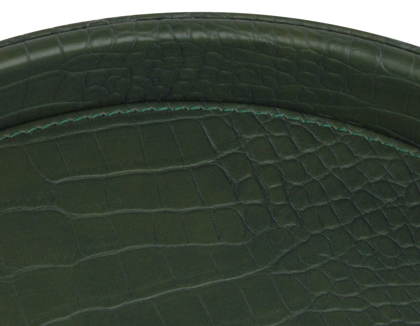 HofferRuffer Faux Leather Round Serving Tray, Vegan Croco Leather Decorative Tray, Food Tray for Storage Drinks, Snack & Cosmetics, Dia.12'' x 1.6'' (Green)