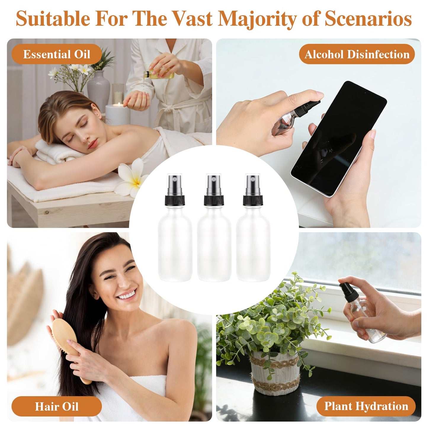 EASTHOLGLS 24 Pack Clear Frosted Glass Spray Bottles, Refillable Fine Mist Spray Containers for Essential Oils, Cleaning Solutions, Plants, Hair Care & Travel, Leakproof