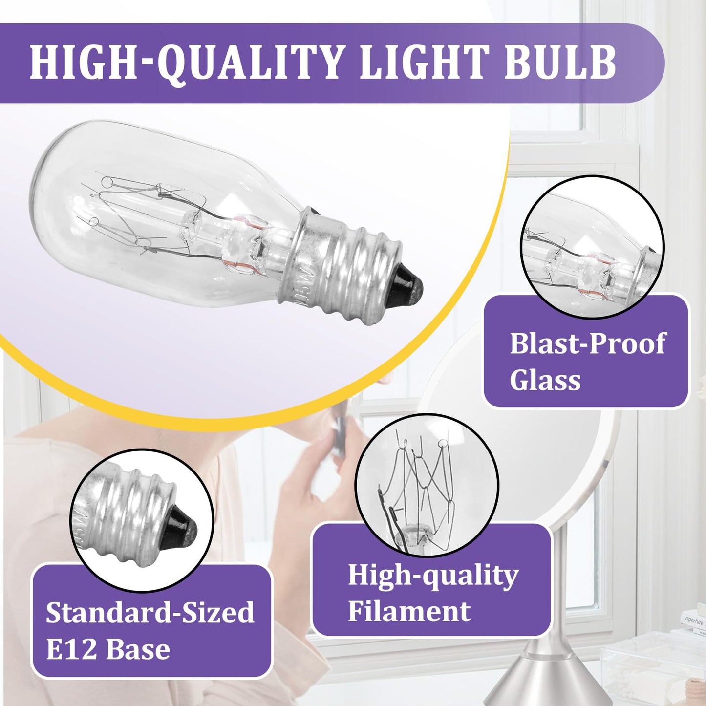 Kamrexi 6PCS 20W 120V Clear Incandescent Bulb Replacement Compatible with Conair RP34B Makeup Mirror Bulbs, 2700K White Light, E12 Candle Base