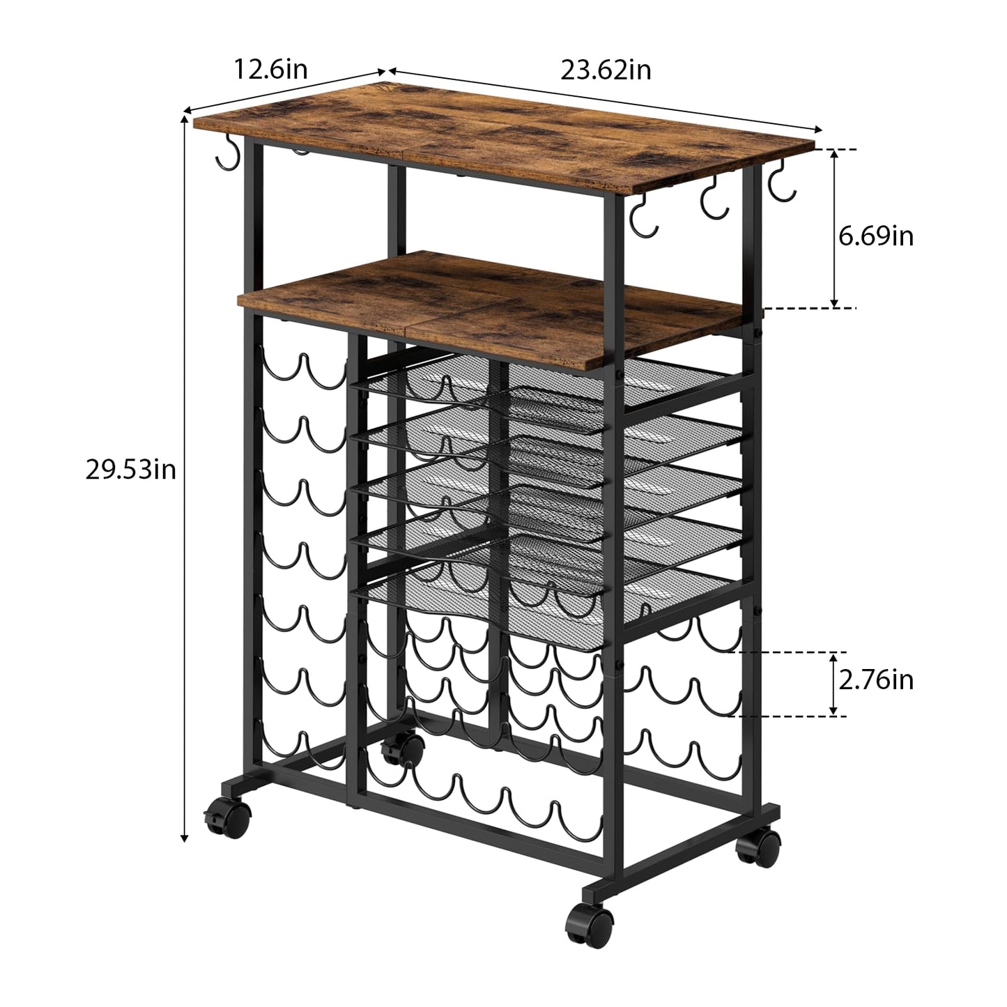 Craft Organizers and Storage Compatible with Cricut Machine Rolling Craft Storage Cart with 29 Vinyl Roll Holders & 6 Hooks Crafting Table Organization Workstation for Craft Room Home, Rustic Brown