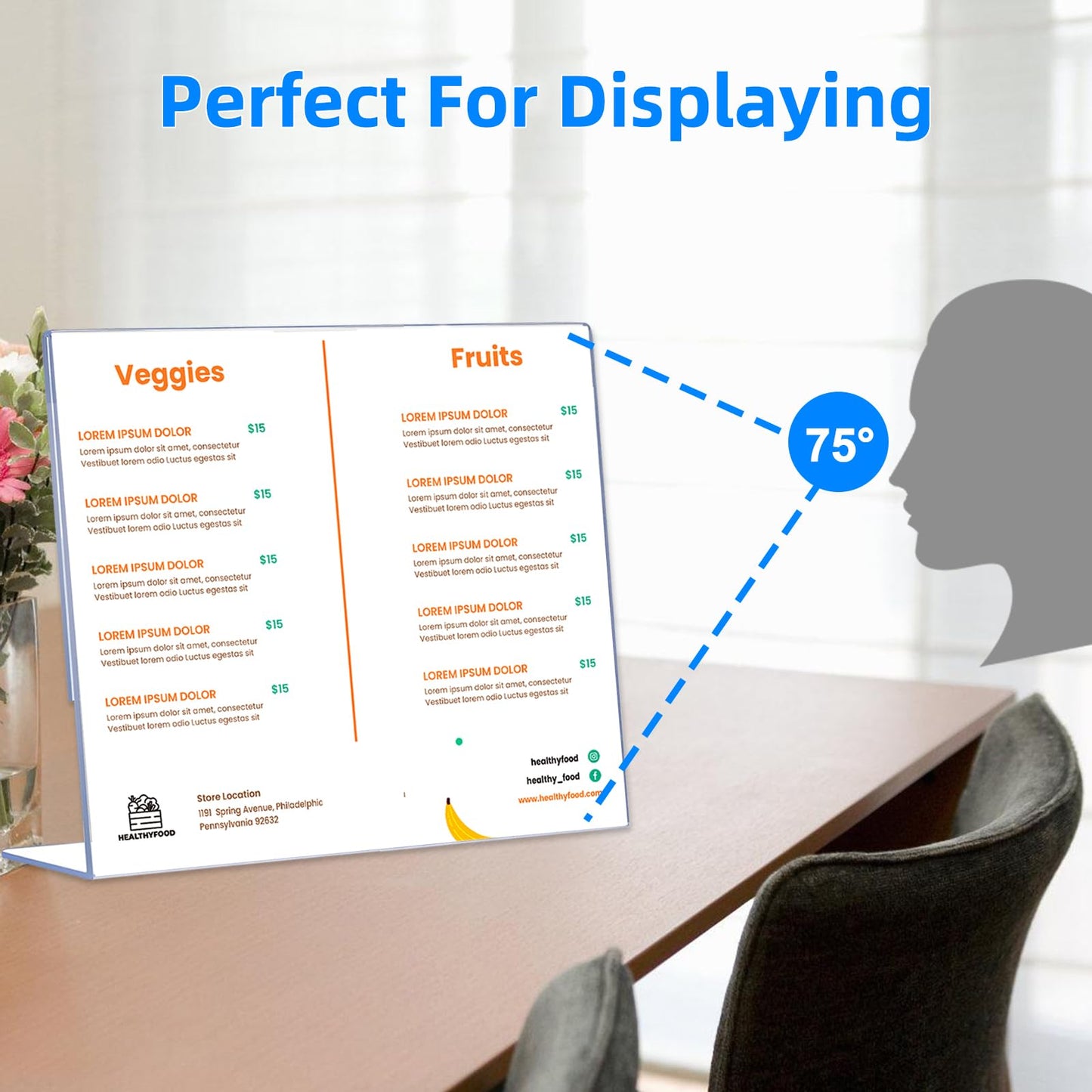 6 Pack L Shape Slanted Back 11x8.5 Plastic Sign Holders with Anti-Slip Pads, Business & Store Acrylic Tabletop Display Stand for Flyers, Menus, Documents, Price, Wedding, Party Decoration