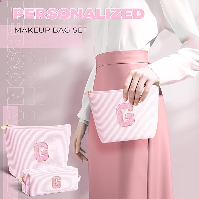 Personalized Makeup Bag for Women Girls - Fashion Cosmetic Bag Trendy Travel Toiletry Bag with Initials Letter - Teen Gifts - Pink,G