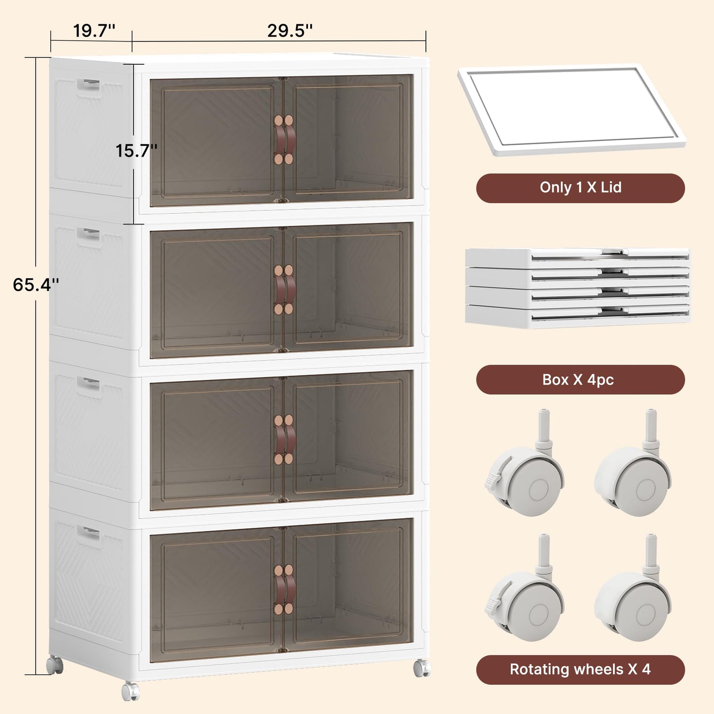 VNVTO 1136QT Extra Large Stackable Storage Bins with Lids & Wheels & Door, 284Gal Foldable Collapsible Closet Organizers, Plastic containers drawers for bedroom Dorm
