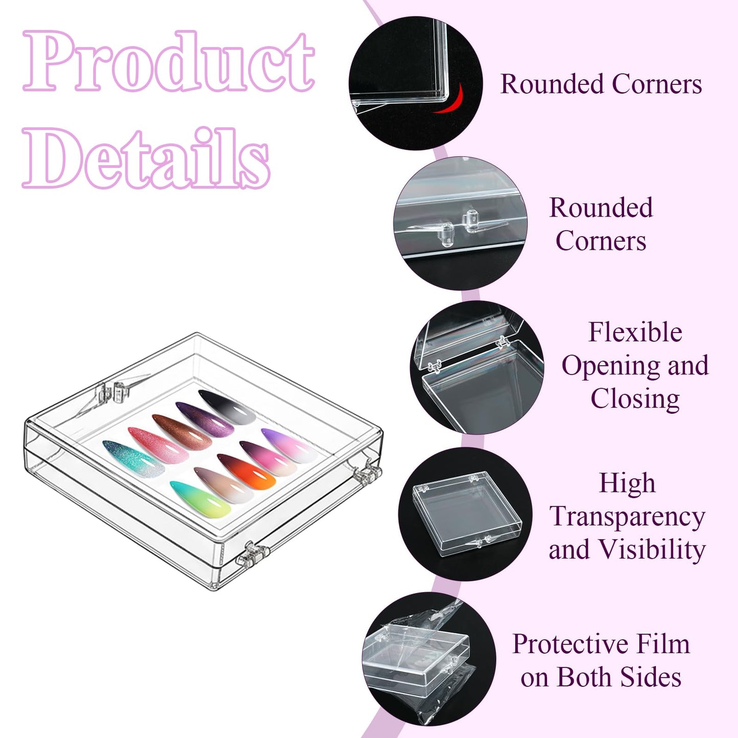 Worldity 50 Sets Nail Packaging for Press Ons, Clear Press on Nail Storage Box with Adhesive Double Sided Tape and Nails Packaging Bag, Artificial Nail Display Case for Nail Salon
