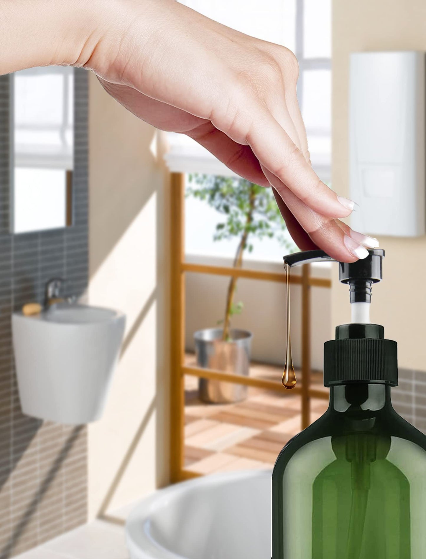 Empty Plastic Bottles with Pump Dispenser and Labels Included, Refillable Travel Containers for Hand sanitizer Shampoo Lotion, etc - No BPA/Parabenf, 500ml/16.9oz (Green, 3 Pack)