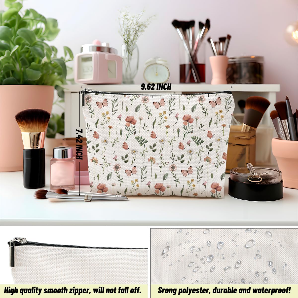 CSHVJ 4PCS Floral Makeup Bags for Women, Cute Flower Aesthetic Travel Toiletry Bag, Coquette Cosmetic Bag, Portable Zipper Pouch Cosmetics Pouch Gifts for Women Girls Girlfriend Mom