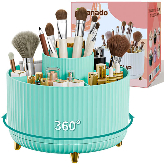 fanado 360° Rotate Makeup Brush Holder Organizer, Makeup Organizers Countertop, Makeup organization and Skincare Storage for Vanity, Desktop, Bathroom (Mint Green)