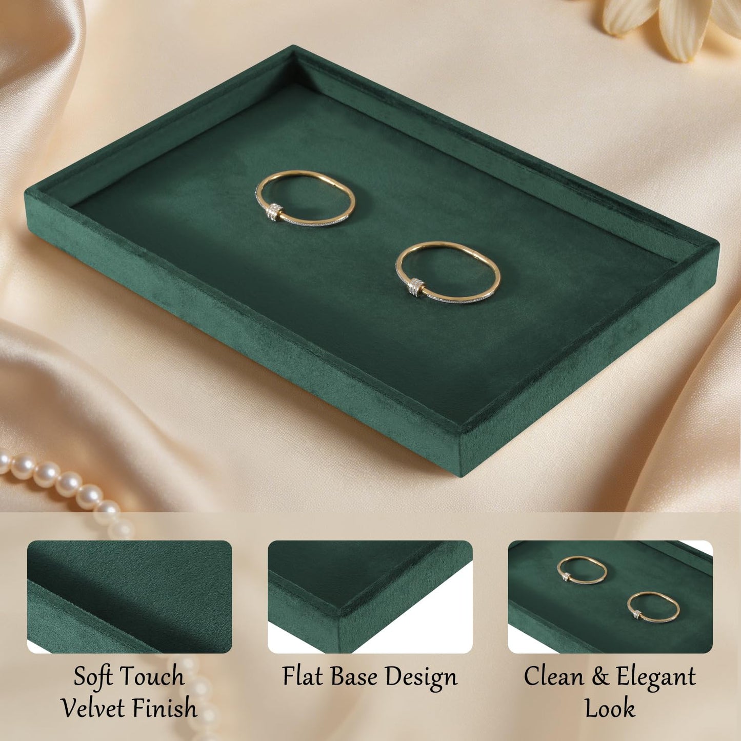 Dansmiy Velvet Jewelry Display Tray Stackable Organizer for Rings Earrings Necklaces Bracelets Pendants Jewelry Storage Tray for Drawer Countertop Showcase Display (Green)