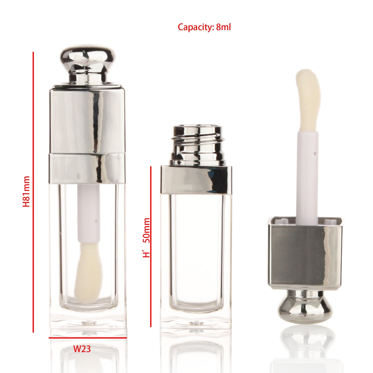 COSIDEA 18PCS Empty 8ML Square clear Lip Gloss Tube Silver big doe foot wand lipgloss tubes for Lip oil tint bottles container