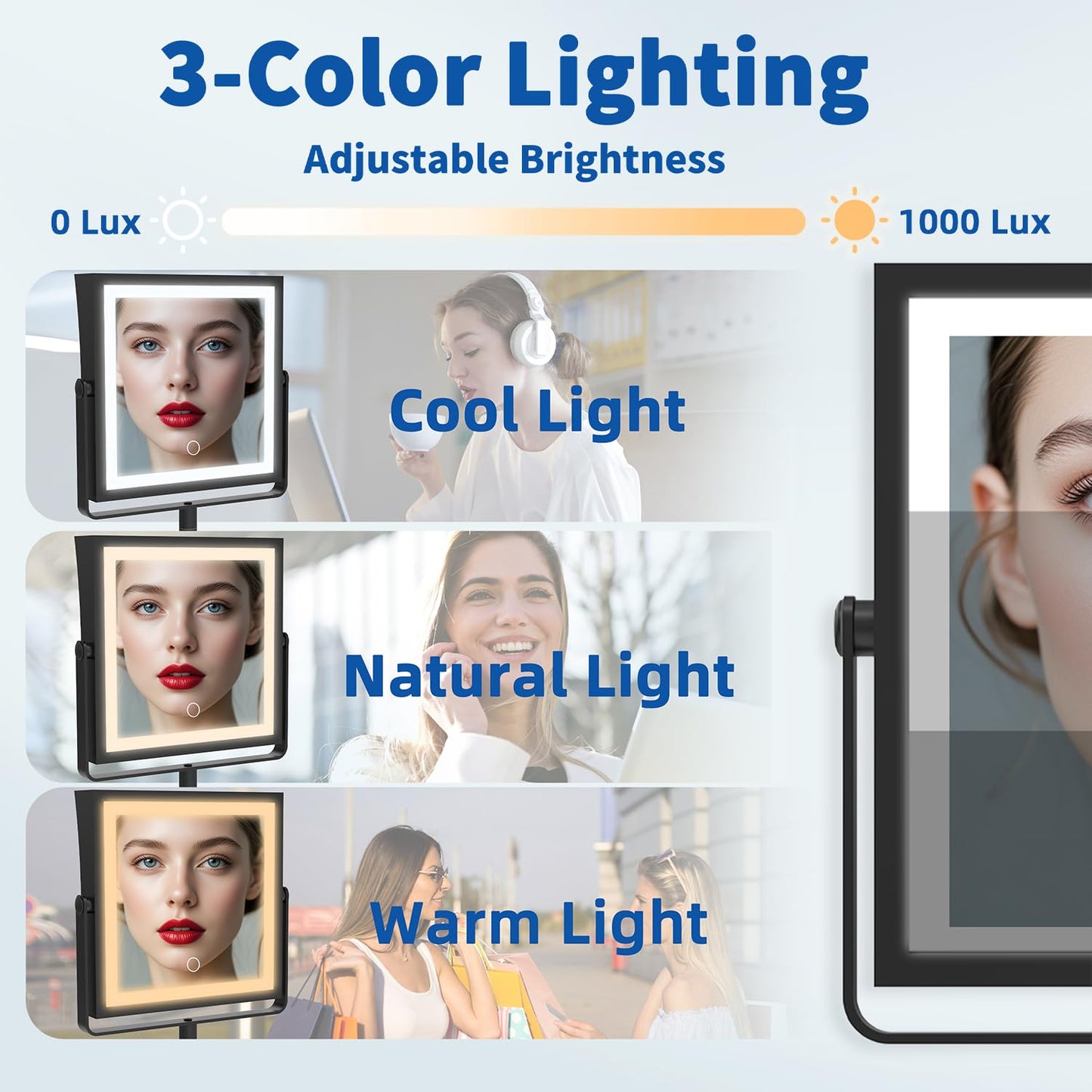 Ruacq Rechargeable Wall Mounted Makeup Mirror with Lights, Double Sided 1X/20X Magnifying Vanity Mirror with 3 Color Lighting, Touch Screen Dimmable, 360° Rotation Extension Foldable Arm(Matte Black)